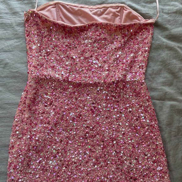 RETROFÊTE Heather Strapless Sequin PINK Dress - Picture 2 of 5